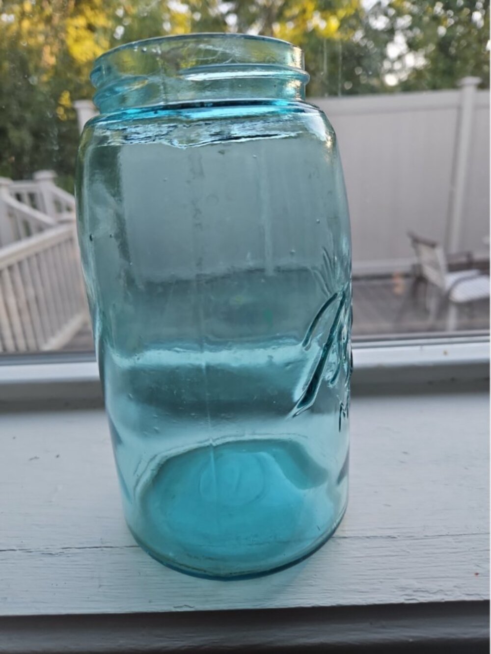 Antique 1900-1910 Triple L Ball Mason Glass Canning Jar Aqua Air Bubbles Quart - Picture 7 of 8